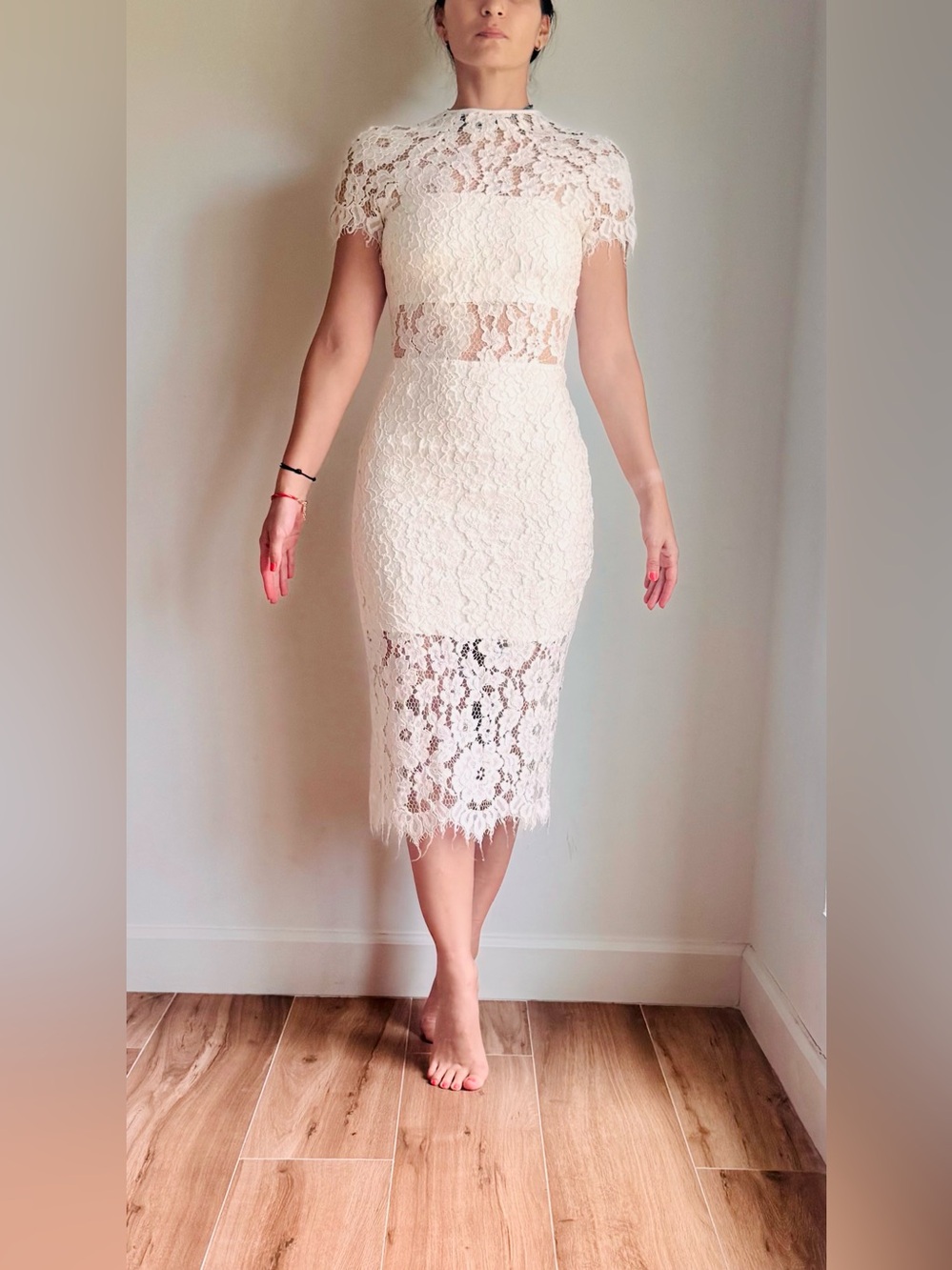 Alexis White Lace Sheath Dress | Elegant Midi Cocktail Dress